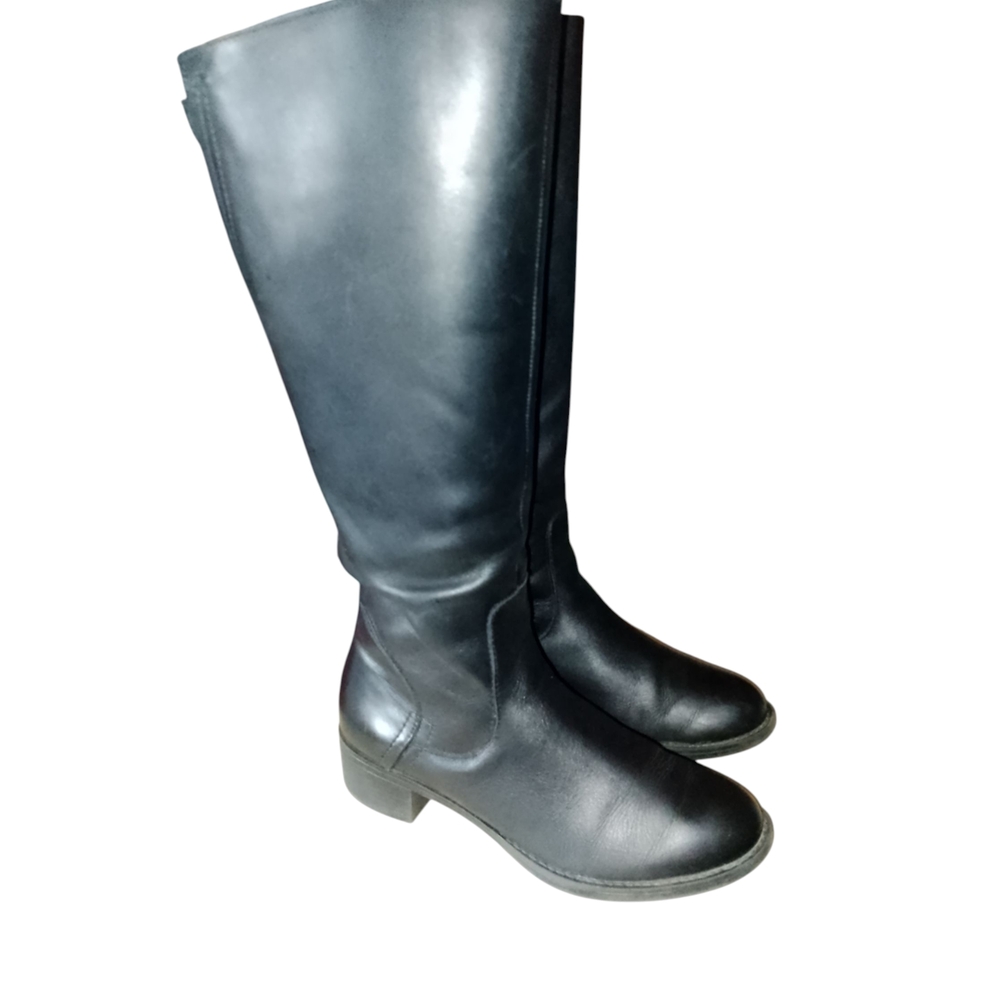 Franco Sarto Leather Black Boots Wide Leg Made For Comfort And Style
